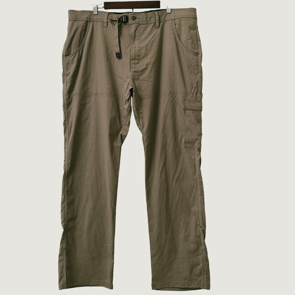 Prana Zion Pants Men 42x33 Khaki Roll-Up Leg Belted Stretch Hiking Outdoor Cargo